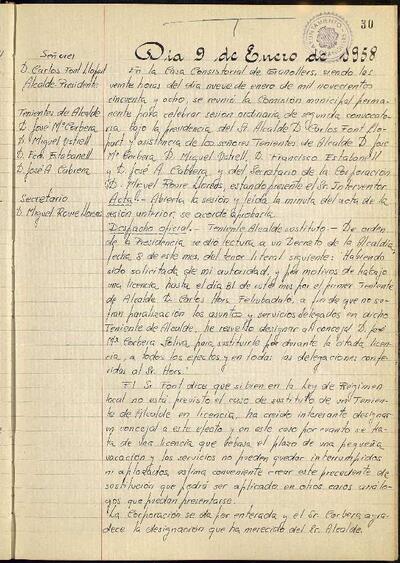 Actes de la Comissió Municipal Permanent, 9/1/1958, Sessió ordinària [Acta]