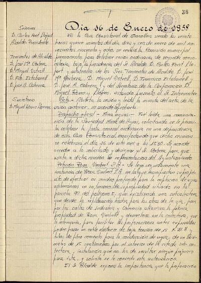 Actes de la Comissió Municipal Permanent, 16/1/1958, Sessió ordinària [Acta]