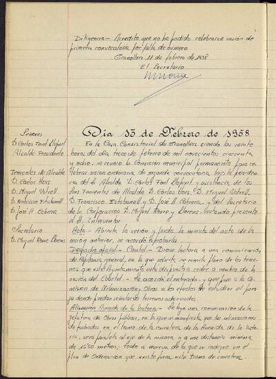 Actes de la Comissió Municipal Permanent, 13/2/1958, Sessió ordinària [Acta]