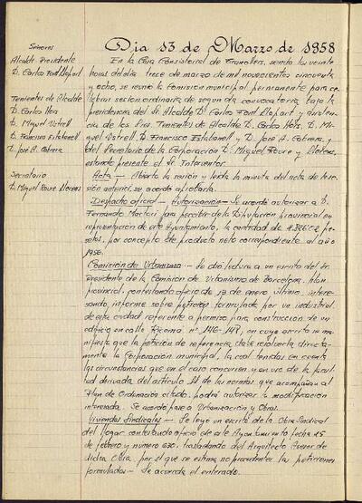 Actes de la Comissió Municipal Permanent, 13/3/1958, Sessió ordinària [Acta]