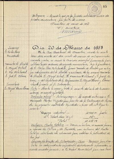 Actes de la Comissió Municipal Permanent, 20/3/1958, Sessió ordinària [Acta]