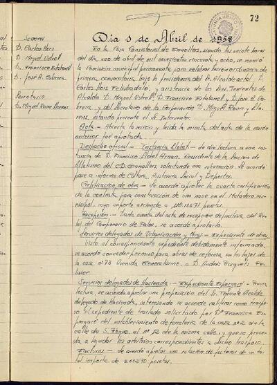 Actes de la Comissió Municipal Permanent, 1/4/1958, Sessió ordinària [Acta]