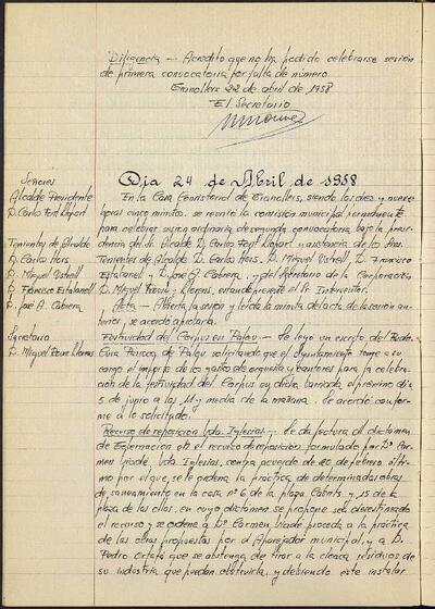 Actes de la Comissió Municipal Permanent, 24/4/1958, Sessió ordinària [Acta]