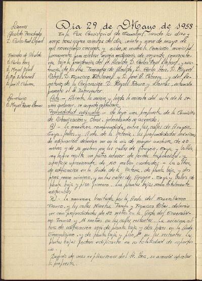 Actes de la Comissió Municipal Permanent, 29/5/1958, Sessió ordinària [Acta]