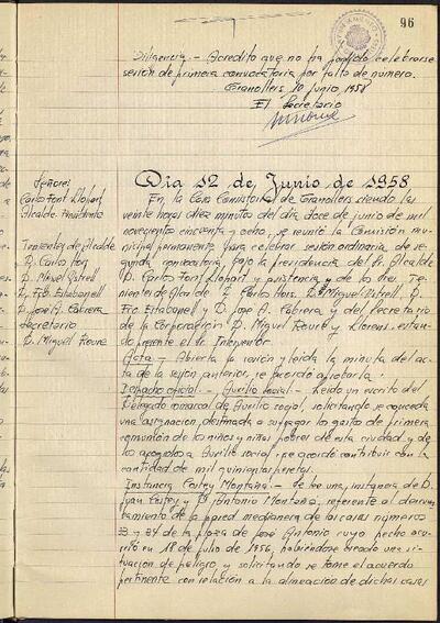 Actes de la Comissió Municipal Permanent, 12/6/1958, Sessió ordinària [Acta]