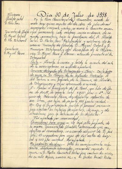 Actes de la Comissió Municipal Permanent, 10/7/1958, Sessió ordinària [Acta]