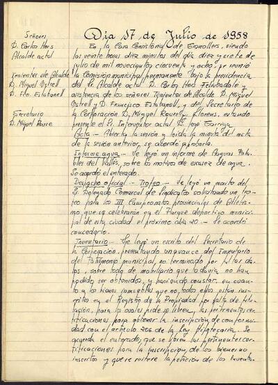 Actes de la Comissió Municipal Permanent, 17/7/1958, Sessió ordinària [Acta]