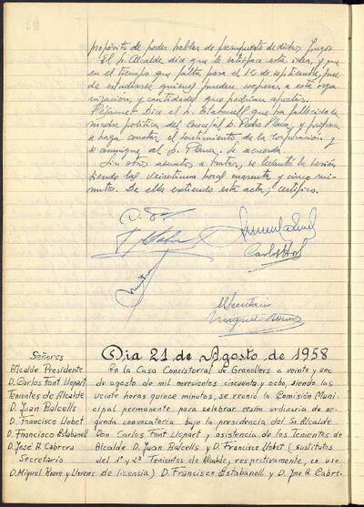 Actes de la Comissió Municipal Permanent, 21/8/1958, Sessió ordinària [Acta]