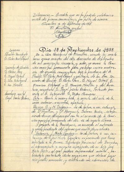 Actes de la Comissió Municipal Permanent, 18/9/1958, Sessió ordinària [Acta]