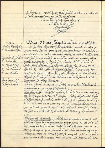 Actes de la Comissió Municipal Permanent, 25/9/1958, Sessió ordinària [Acta]