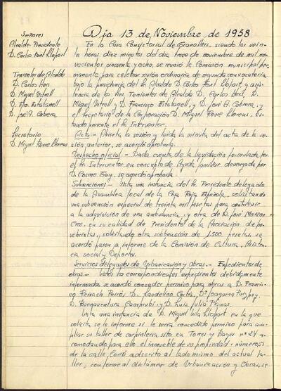 Actes de la Comissió Municipal Permanent, 13/11/1958, Sessió ordinària [Acta]