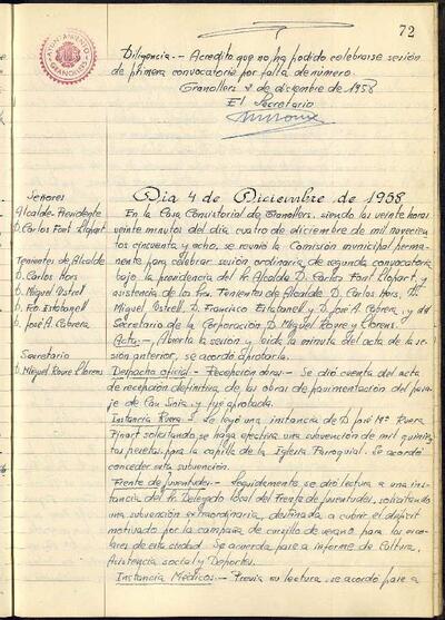 Actes de la Comissió Municipal Permanent, 1/12/1958, Sessió ordinària [Acta]