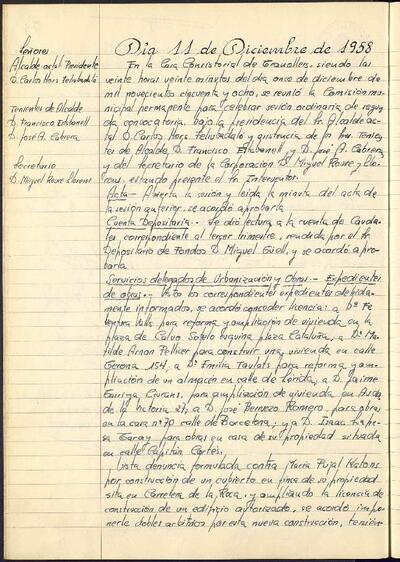 Actes de la Comissió Municipal Permanent, 11/12/1958, Sessió ordinària [Acta]