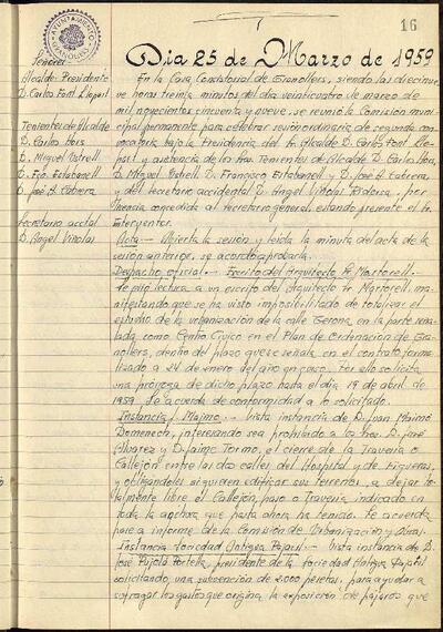 Actes de la Comissió Municipal Permanent, 25/3/1959, Sessió ordinària [Acta]