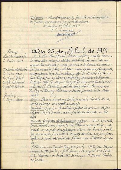 Actes de la Comissió Municipal Permanent, 23/4/1959, Sessió ordinària [Acta]