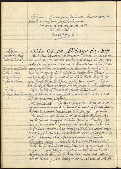 Actes de la Comissió Municipal Permanent, 21/5/1959, Sessió ordinària [Acta]