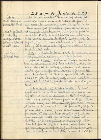 Actes de la Comissió Municipal Permanent, 4/6/1959, Sessió ordinària [Acta]