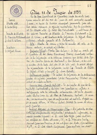 Actes de la Comissió Municipal Permanent, 11/6/1959, Sessió ordinària [Acta]