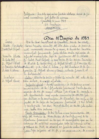 Actes de la Comissió Municipal Permanent, 18/6/1959, Sessió ordinària [Acta]