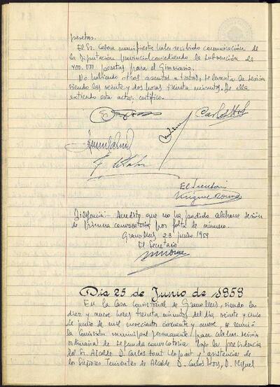 Actes de la Comissió Municipal Permanent, 25/6/1959, Sessió ordinària [Acta]