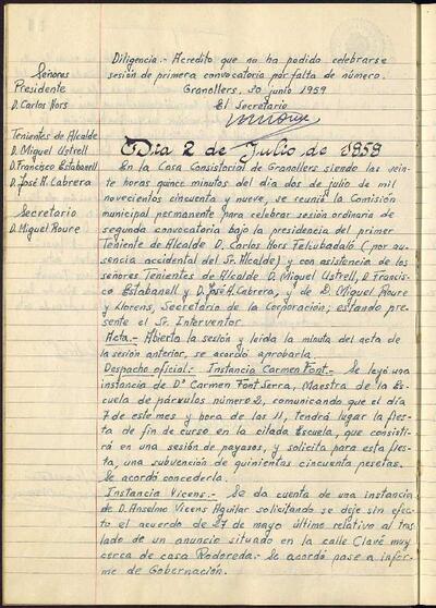 Actes de la Comissió Municipal Permanent, 2/7/1959, Sessió ordinària [Acta]