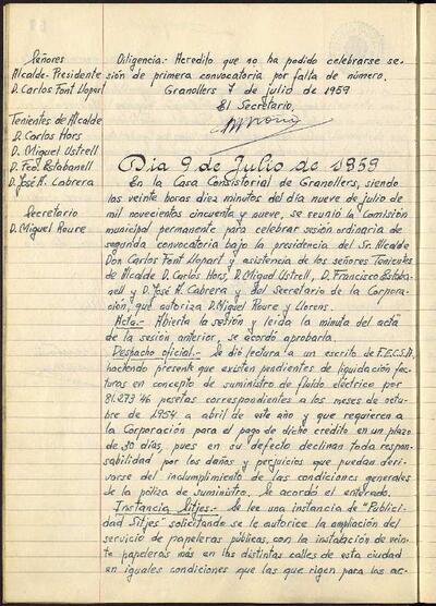 Actes de la Comissió Municipal Permanent, 9/7/1959, Sessió ordinària [Acta]