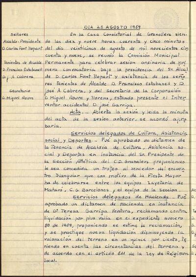 Actes de la Comissió Municipal Permanent, 25/8/1959, Sessió ordinària [Acta]