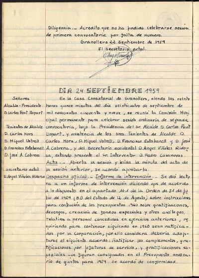 Actes de la Comissió Municipal Permanent, 24/9/1959, Sessió ordinària [Acta]