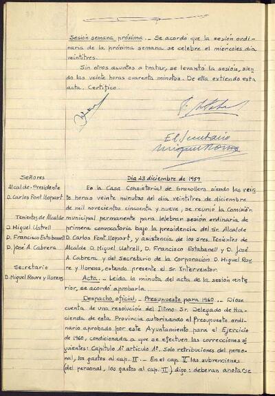 Actes de la Comissió Municipal Permanent, 23/12/1959, Sessió ordinària [Acta]