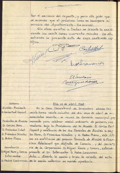 Actes de la Comissió Municipal Permanent, 12/4/1960, Sessió ordinària [Acta]