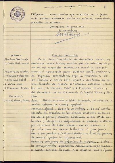 Actes de la Comissió Municipal Permanent, 23/6/1960, Sessió ordinària [Acta]