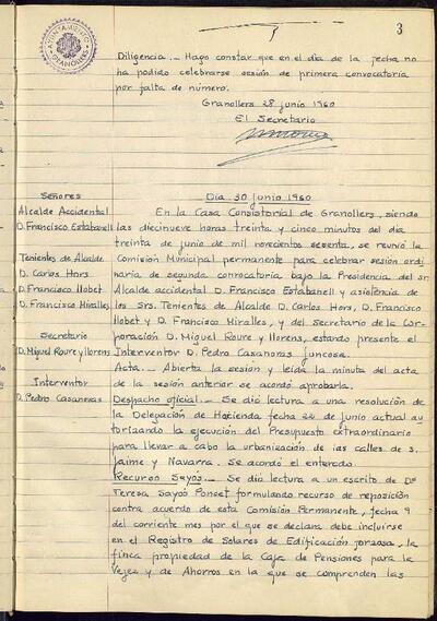 Actes de la Comissió Municipal Permanent, 30/6/1960, Sessió ordinària [Acta]