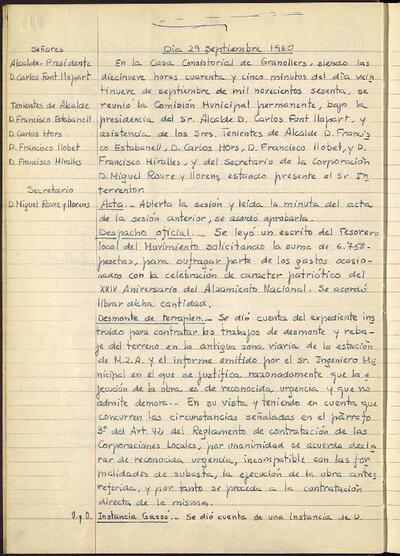 Actes de la Comissió Municipal Permanent, 29/9/1960, Sessió ordinària [Acta]