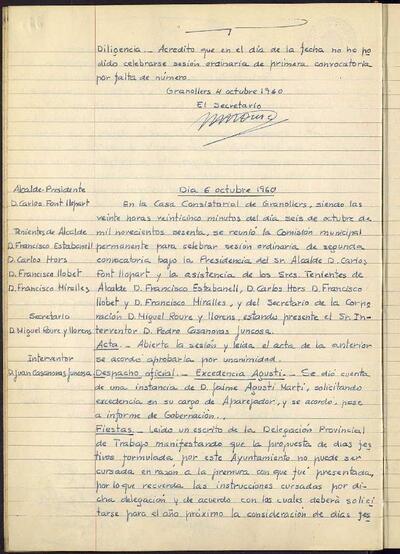 Actes de la Comissió Municipal Permanent, 6/10/1960, Sessió ordinària [Acta]