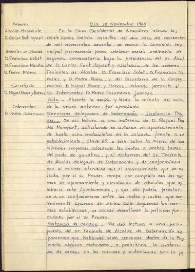 Actes de la Comissió Municipal Permanent, 10/11/1960, Sessió ordinària [Acta]