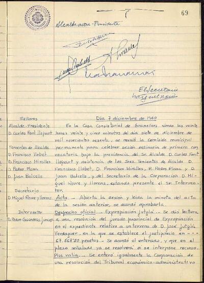 Actes de la Comissió Municipal Permanent, 7/12/1960, Sessió ordinària [Acta]