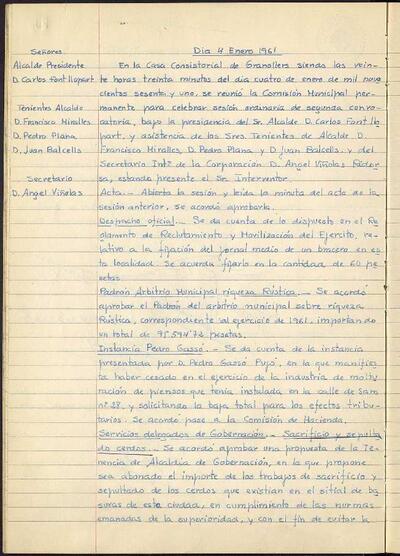 Actes de la Comissió Municipal Permanent, 1/1/1961, Sessió ordinària [Acta]