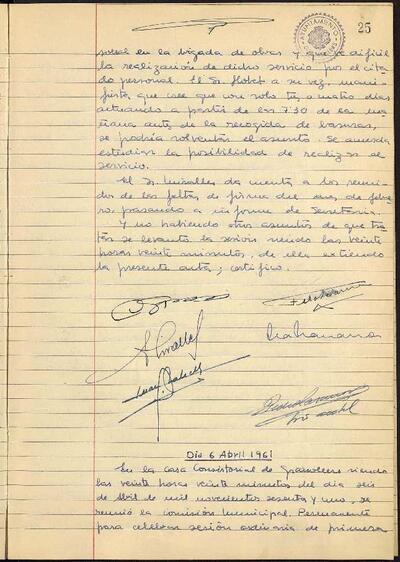 Actes de la Comissió Municipal Permanent, 6/4/1961, Sessió ordinària [Acta]