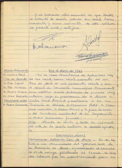 Actes de la Comissió Municipal Permanent, 13/4/1961, Sessió ordinària [Acta]