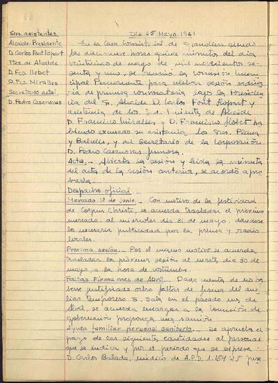 Actes de la Comissió Municipal Permanent, 25/5/1961, Sessió ordinària [Acta]