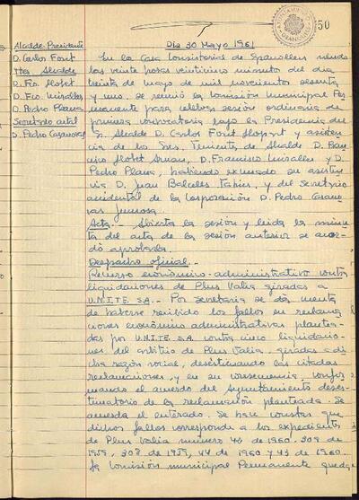 Actes de la Comissió Municipal Permanent, 30/5/1961, Sessió ordinària [Acta]