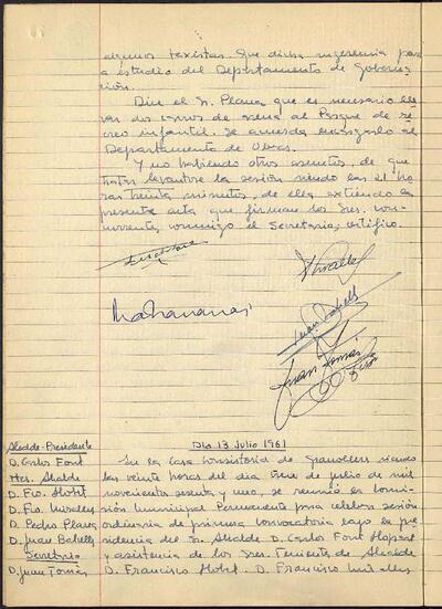 Actes de la Comissió Municipal Permanent, 13/7/1961, Sessió ordinària [Acta]