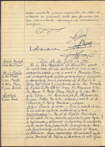 Actes de la Comissió Municipal Permanent, 27/7/1961, Sessió ordinària [Acta]