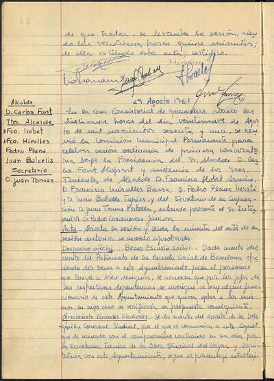 Actes de la Comissió Municipal Permanent, 29/8/1961, Sessió ordinària [Acta]