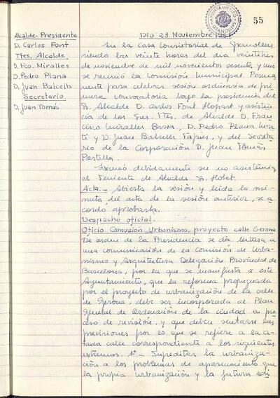 Actes de la Comissió Municipal Permanent, 23/11/1961, Sessió ordinària [Acta]