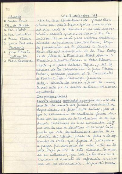 Actes de la Comissió Municipal Permanent, 7/12/1961, Sessió ordinària [Acta]