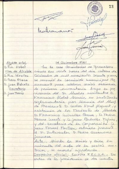 Actes de la Comissió Municipal Permanent, 14/12/1961, Sessió ordinària [Acta]