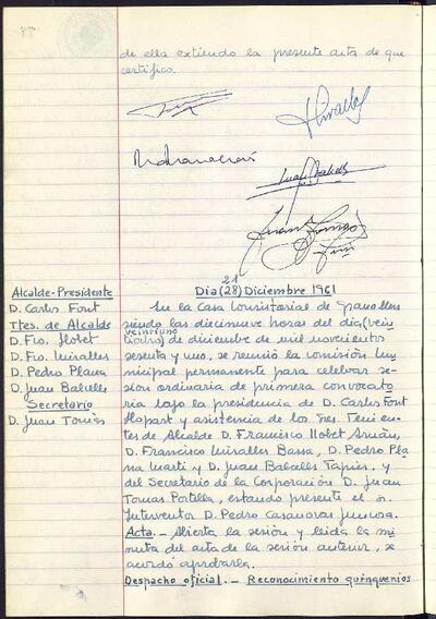 Actes de la Comissió Municipal Permanent, 21/12/1961, Sessió ordinària [Acta]