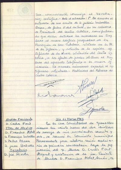 Actes de la Comissió Municipal Permanent, 22/3/1962, Sessió ordinària [Acta]