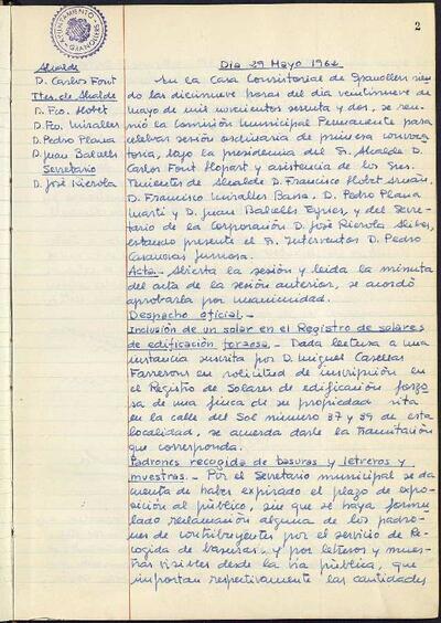 Actes de la Comissió Municipal Permanent, 29/5/1962, Sessió ordinària [Acta]